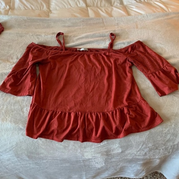 Maurices Tops - Suede-like off the shoulder peplum top size Large